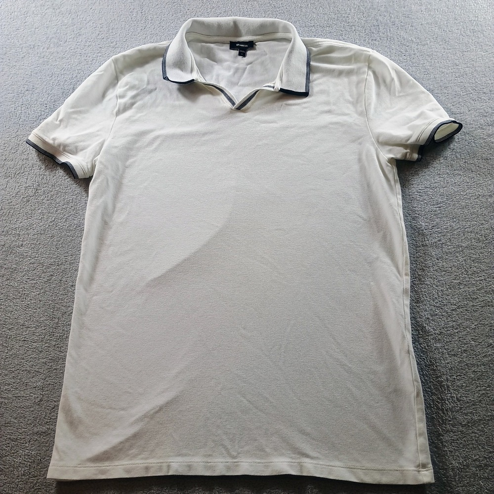 Express‎ Mens Polo White Small Contrast Trim Johnny Collar